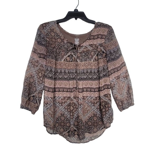 Size M Women's St. John's Bay lined Relaxed Stylish Blouse boho blouse brown - Picture 1 of 6